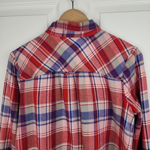 Levis Flannel Shirt Plaid Cotton Red White Blue Button Front Top Blouse Size M - Picture 5 of 16